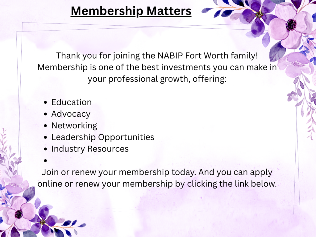 Membership Matters slide with purple floral border; lists benefits: Education, Advocacy, Networking, Leadership Opportunities, Industry Resources; invites joining/renewing.