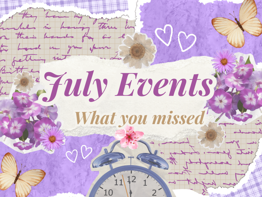 Decorative collage banner with purple tones, flowers, butterflies, and the text 'Fully Events: What you missed'.